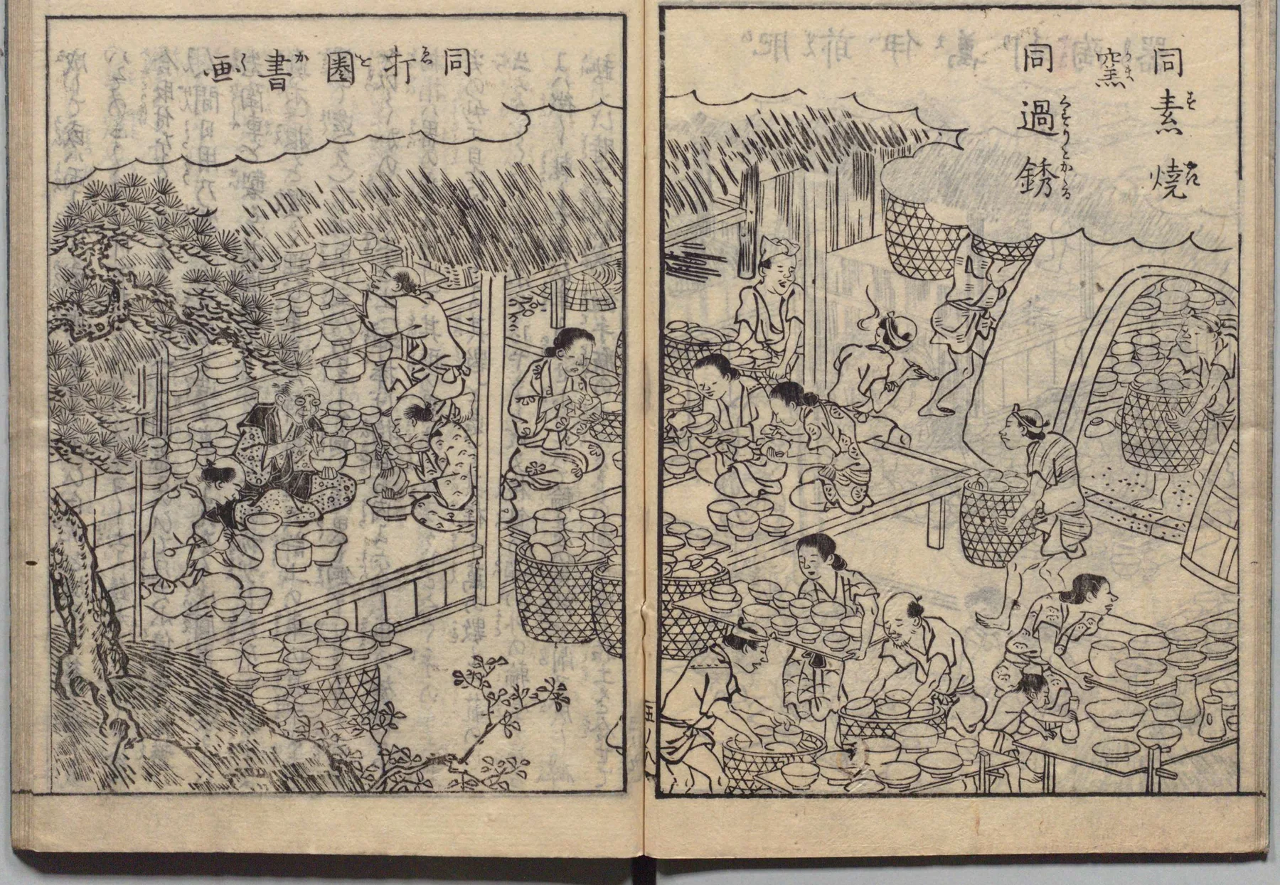 轆轤成形と素焼きの図